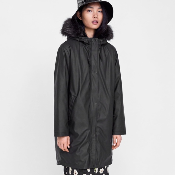 zara black raincoat